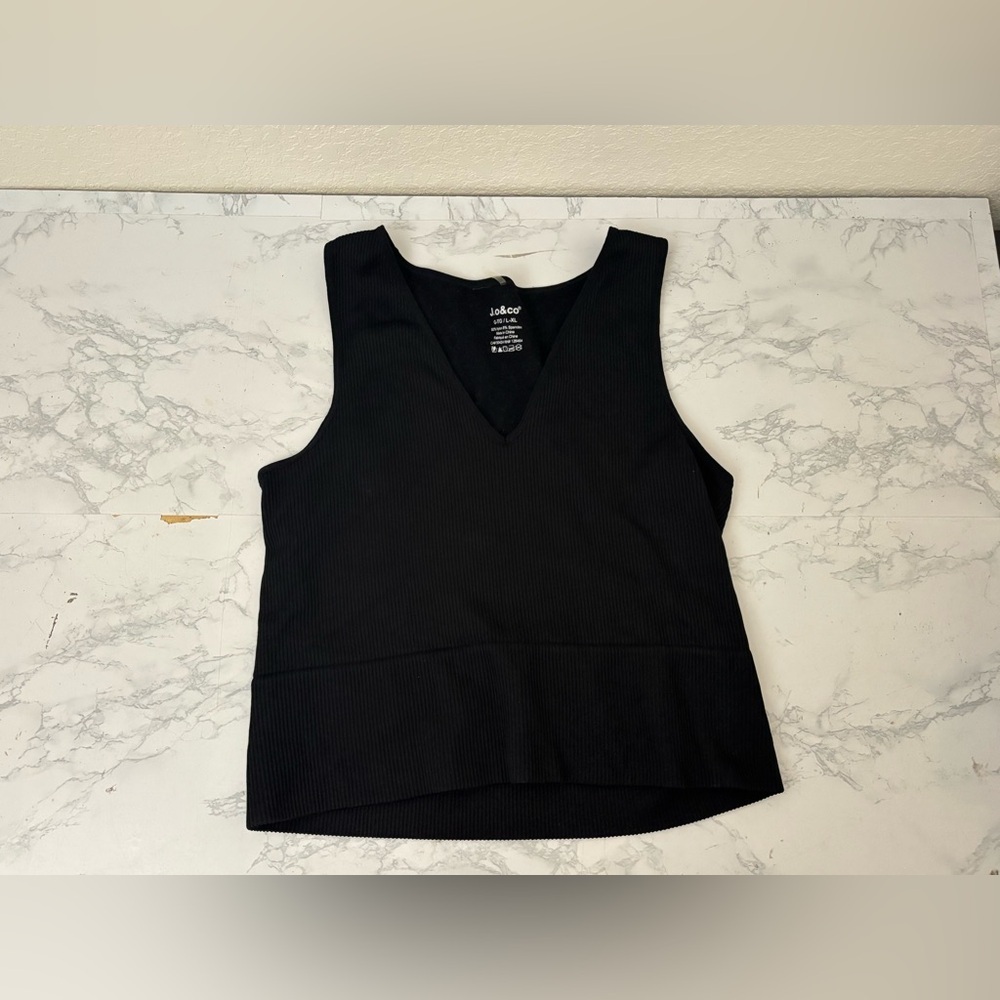 J.o & Co Black Sleeveless Pullover Crop Tank Top Women’s L XL Ribbed Shirt​